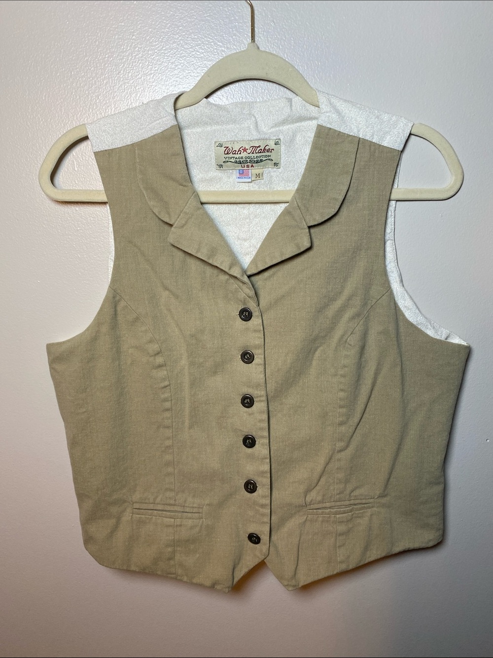 Wahmaker 90s Button Up Tan Cotton Vest Medium Made in USA